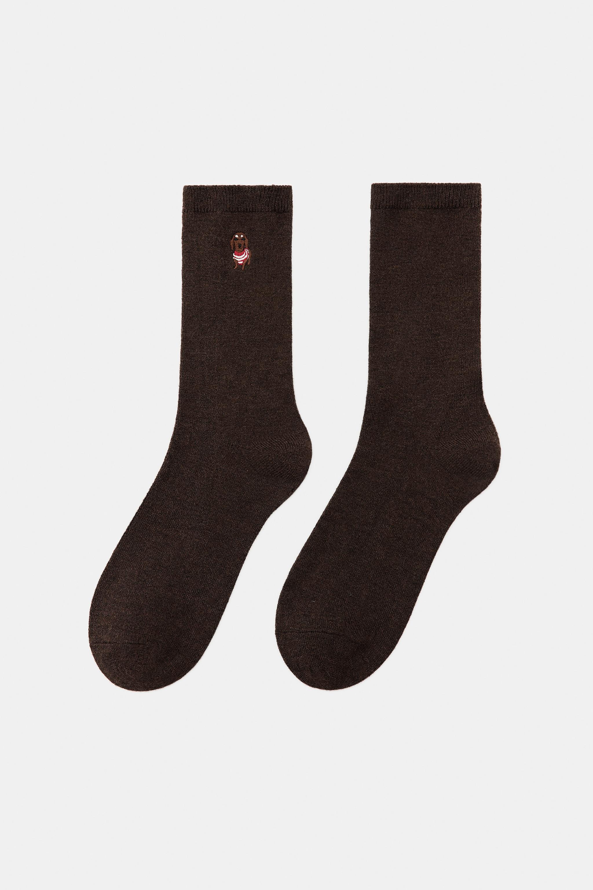 CHAUSSETTES UNIES BRODERIE TECKEL